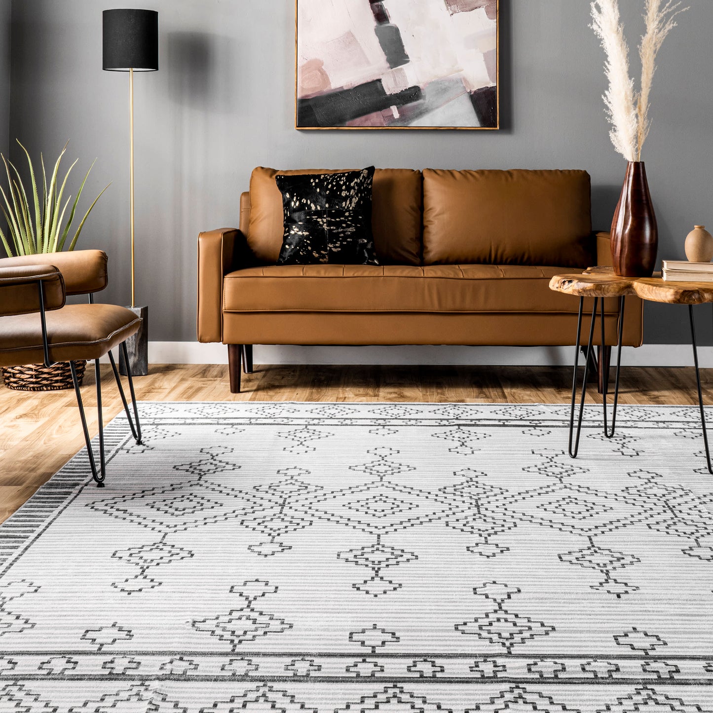 Coraline Washable Diamond Rug | Ivory