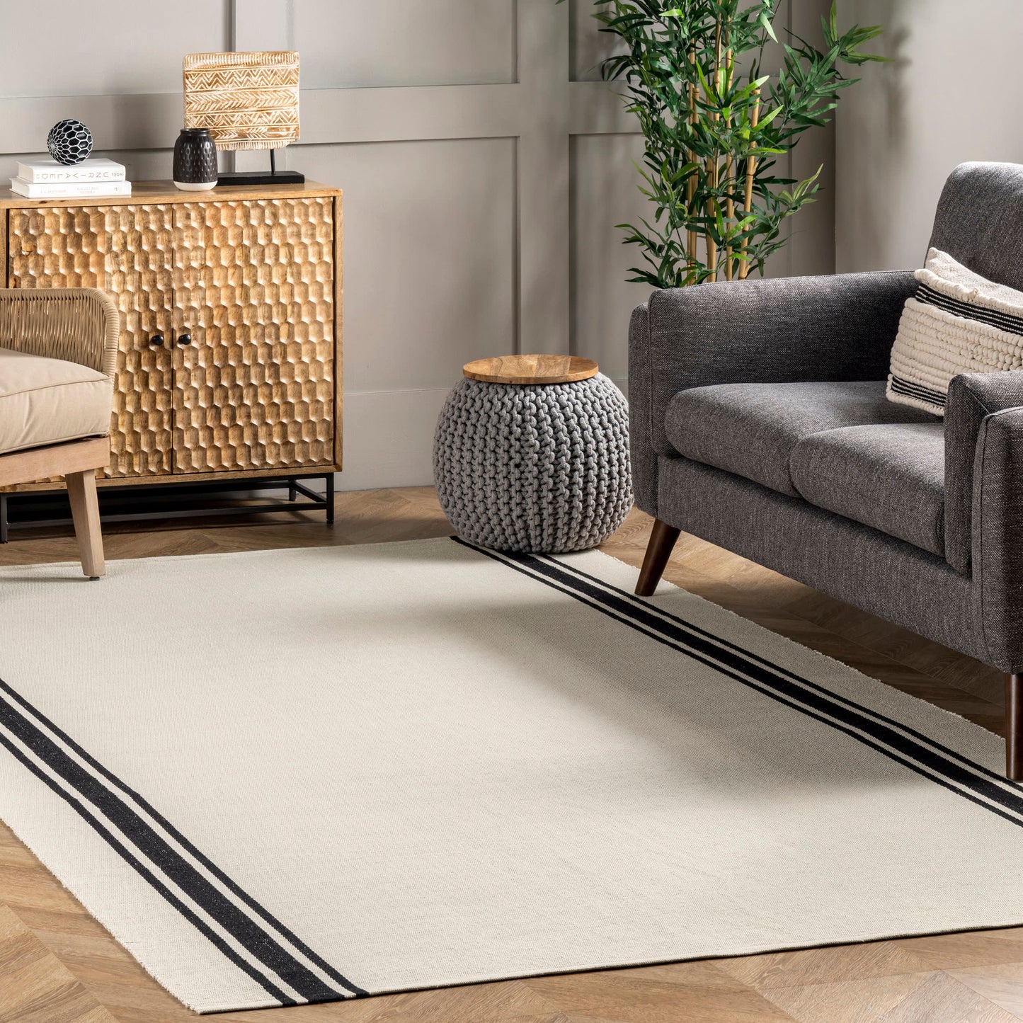 Sally Cotton Bordered Rug | Ivory