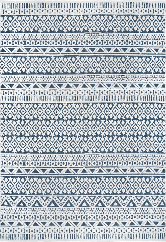 Avery Banded Textured Indoor/Outdoor Rug | Blue
