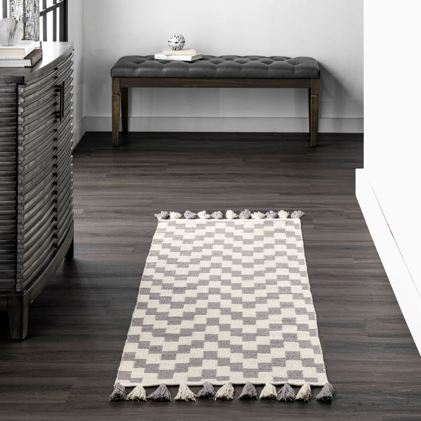 Flatwoven Chevrons with Tassels Rug | Grey