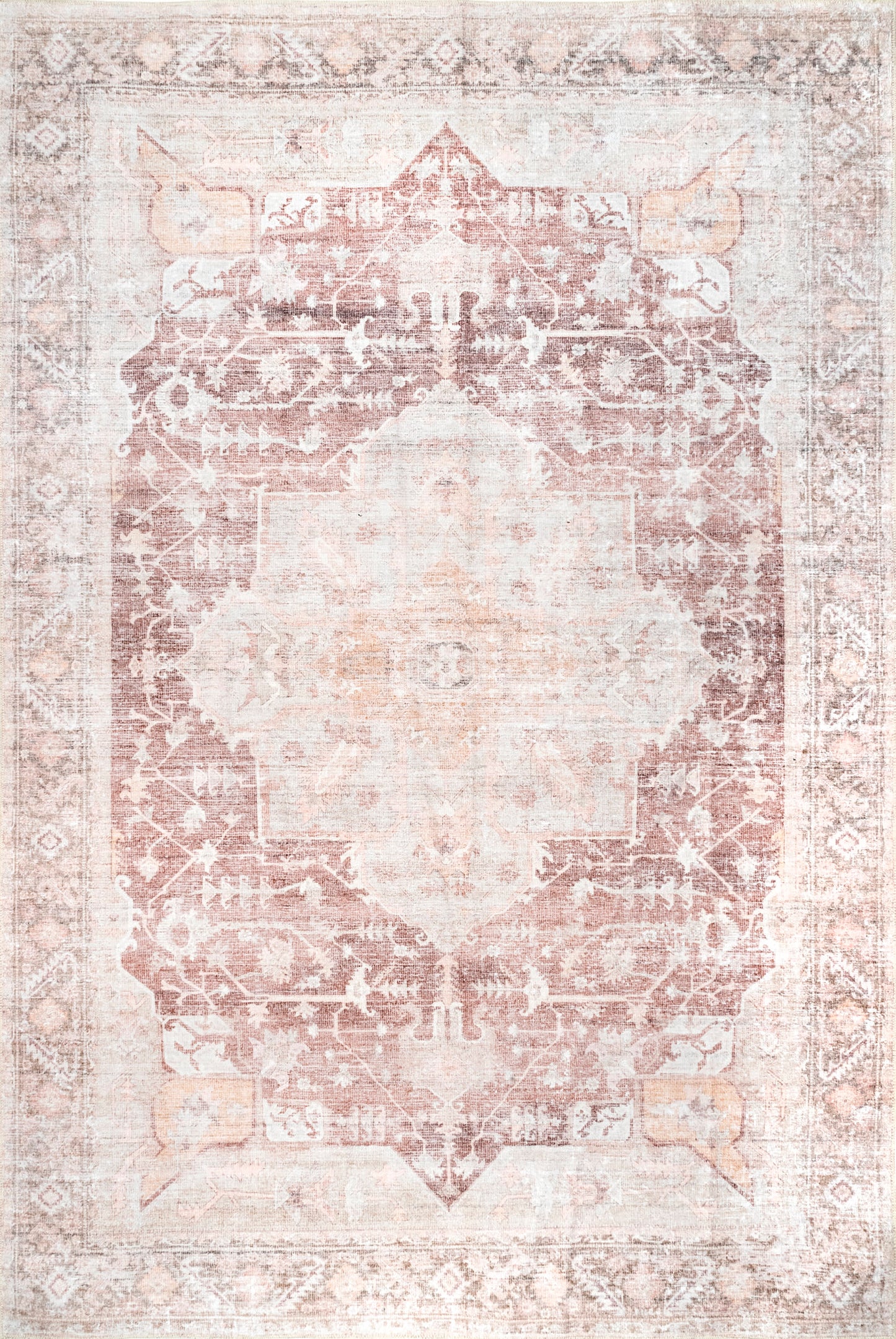 Ava Vintage Persian Washable Rug | Pale Pink