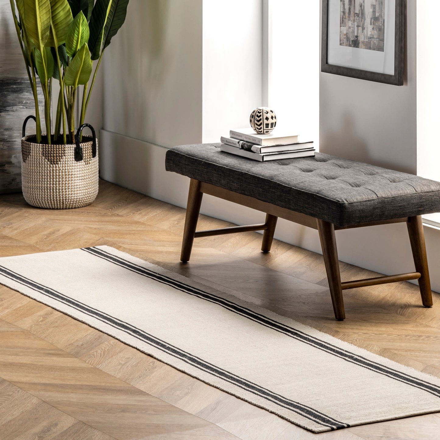 Sally Cotton Bordered Rug | Ivory